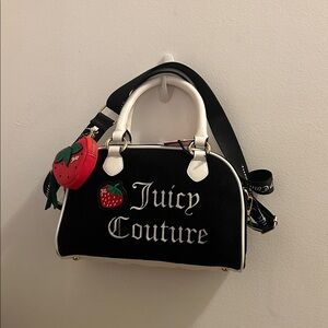 Juicy Couture Black and White Satchel with Strawberry Charm